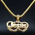 Collier avec pendentif cœur Jesus en acier inoxydable doré sur fond noir avec chaîne ronde - 60CM / Or