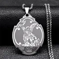 Saint Michael Archangel religious pendant necklace in stainless steel with a box chain - 60CM / Silver