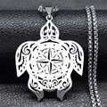 Collana con pendente a bussola tartaruga in acciaio inossidabile argento stile tribal - 50cm / Argento