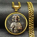 Collier en acier inoxydable plaqué or avec pendentif Saint Benoît et chaîne gourmette - 60CM / Or