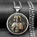 Collier avec pendentif Saint Benoît en acier inoxydable argenté avec chaîne maille gourmette - 60CM / Argent