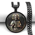 Détail du pendentif médaille Saint-Benoît en acier inoxydable noir avec portrait de Jésus - 60CM / Noir