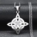 Polished stainless steel moon witch's knot pendant necklace with Celtic triquetra - 60cm Box Chain / Silver