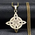Golden stainless steel Celtic Knot Moon pendant necklace with square link chain for women - 60cm Box Chain / Gold