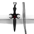 Collar de daga diosa de la luna gótica en negro con colgante de piedra roja - Triple Moon Goddess Sword Style / Plateado