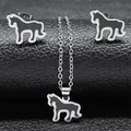 Silver stainless steel horse jewelry set with black enamel pendant necklace and stud earrings - Necklace and Earrings Set / Silver