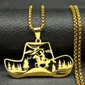 Hollow-out gold cowboy hat pendant necklace featuring western silhouette with box chain - 60CM / Gold