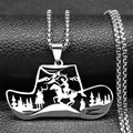 Silver stainless steel western cowboy hat necklace with hollow riding silhouette design - 60CM / Silver