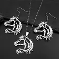 Minimalist stainless steel hollow horse head pendant necklace and earrings jewelry set - Necklace & Earring Set / Silver Jewelry Set