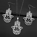 Parure collier et boucles d'oreilles Main de Hamsa avec Étoile de David et symbole Chai - Ensemble collier et boucles d'oreilles / Argent