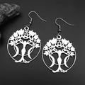 Detail of silver tree of life earrings with pentagram and goddess silhouette charms - Silver Ear Hooks