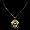 Collar Árbol de la Vida dorado con símbolos de diosa y luna sobre fondo negro - Collar de Oro