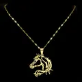Elegante goldene Pferdekopf-Halskette mit hohlem Design und feiner Gliederkette aus Edelstahl - Gold / Halskette