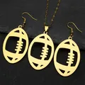 Golden hollow American football pendant necklace and earring set on dark rock surface - Necklace and Earring Set / Gold Set