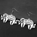 Detail of silver sloth earrings on branch with My Spirit Animal engraving on rock surface - Silver Ear Hooks