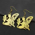 Detailed close-up of gold fairy mother and child earrings on natural stone background - Earring Hooks / Gold Ear Hook