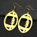 Detailed view of golden American football shaped hook earrings on black stone surface - Earrings Only / Gold Ear Hook