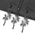 Parure bijoux gothique rose noire collier et boucles d'oreilles en acier pour style hip-hop - Collier Et Boucles D'oreilles Noir