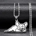French Bulldog pendant necklace with black sleeping puppy design on silver rope chain - 60CM / Silver