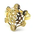 Detailed close-up of golden Metatron's Cube ring with geometric hollow pattern - Gold