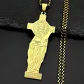 Golden St. Benedict cross pendant necklace with box chain on dark textured background - 60CM / Gold