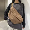 Brown large capacity corduroy crossbody bag with adjustable strap for women - Brown