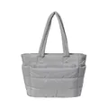 Bolso tote acolchado en gris neutro con bolsillos laterales funcionales y cremallera frontal - Gris