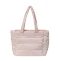 Bolso tote acolchado rosa claro con acabado brillante y cierre de cremallera - Rosa