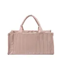 Pink quilted tote bag with vertical stitching and large capacity for daily commuting - Pink