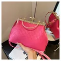 Pochette da sera intrecciata fucsia con chiusura a perla e cornice dorata in vista specchio - Rosa Rosso