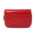 Porte-cartes chic en similicuir rouge avec motif crocodile et fermeture éclair dorée - Rouge