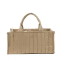 Minimalist khaki quilted tote bag with reinforced handles and large capacity storage - Khaki