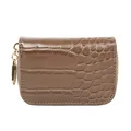 Porte-cartes marron foncé avec motif crocodile, fermeture éclair et fermoir mousqueton doré - Kaki