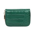 Porte-cartes vert foncé motif serpent avec fermeture éclair dorée et effet crocodile - Vert