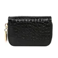 Petit porte-cartes noir en simili cuir de crocodile avec fermeture éclair dorée - Noir