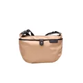 Minimalist oxford fabric crossbody bag in beige with black strap and brand logo detail - Khaki