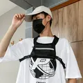 Streetwear black tactical chest bag with adjustable buckles and functional zipper design - Black