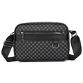 Men's black crossbody bag with vintage geometric patterns and adjustable shoulder strap - Patterned Black