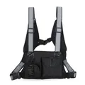 Tactical chest bag in black featuring high-visibility reflective straps and buckle - Black