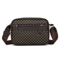 Men's dark brown vintage crossbody bag with geometric pattern and adjustable strap - Patterned Deep Brown