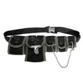 Tactical black mesh waist bag with green webbing and metallic chain detail - Techwear Cargo Style / Green