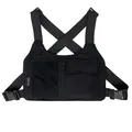 Tactical streetwear chest bag in black nylon with adjustable straps and multi-pocket design - Black
