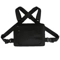 Solid black oxford tactical chest rig with adjustable straps and dual zipper pockets - Black