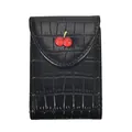 Black crocodile embossed card wallet featuring a sparkling red cherry buckle decoration - Black
