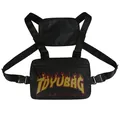 Hip hop black chest rig with red and yellow fire patterns and adjustable straps - Black