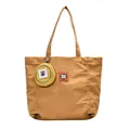 Cute khaki canvas tote bag with floral coin purse and adjustable side drawstrings - Yellow
