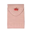 Pink stone-textured leather wallet with cute cherry metallic clasp and white stitching - Pink