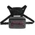 Grey hip-hop rig bag with pink flame TDYUBAG logo and adjustable black straps - Gray