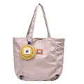 Pink canvas tote bag with a yellow daisy coin purse and orange label detail - Khaki