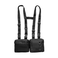 Tactical black nylon chest bag with dual utility pockets and adjustable buckle straps - Black